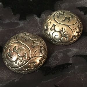 Damask Print Silver Clip-On Earrings